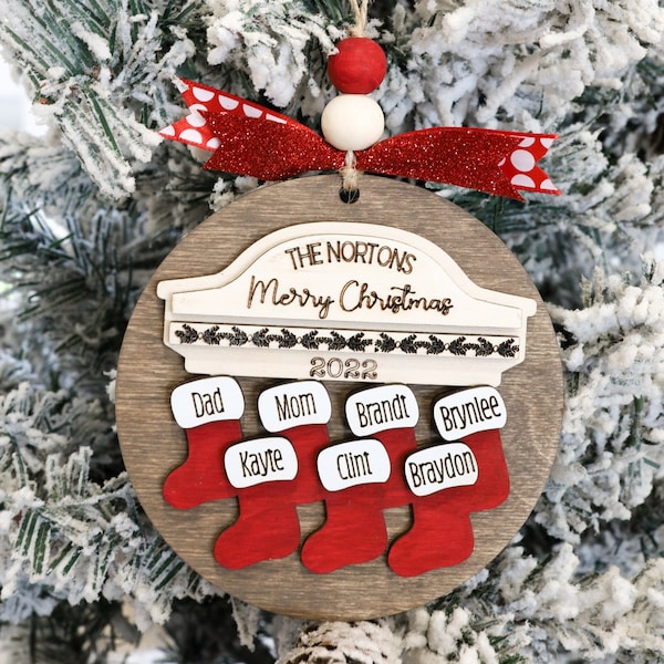 Customized 2024 Family Name Stocking Ornament Laser Cut Digital File | Fits 2-14 names | Christmas SVG | Personalized Ornament | Glowforge