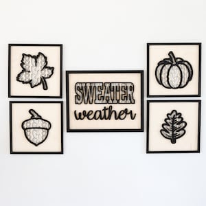 Laser Cut Digital File | Sweater Weather Signs w/ Sweater Pattern Cut | Fall SVG | Pumpkin | Acorn | Leaf | Glowforge