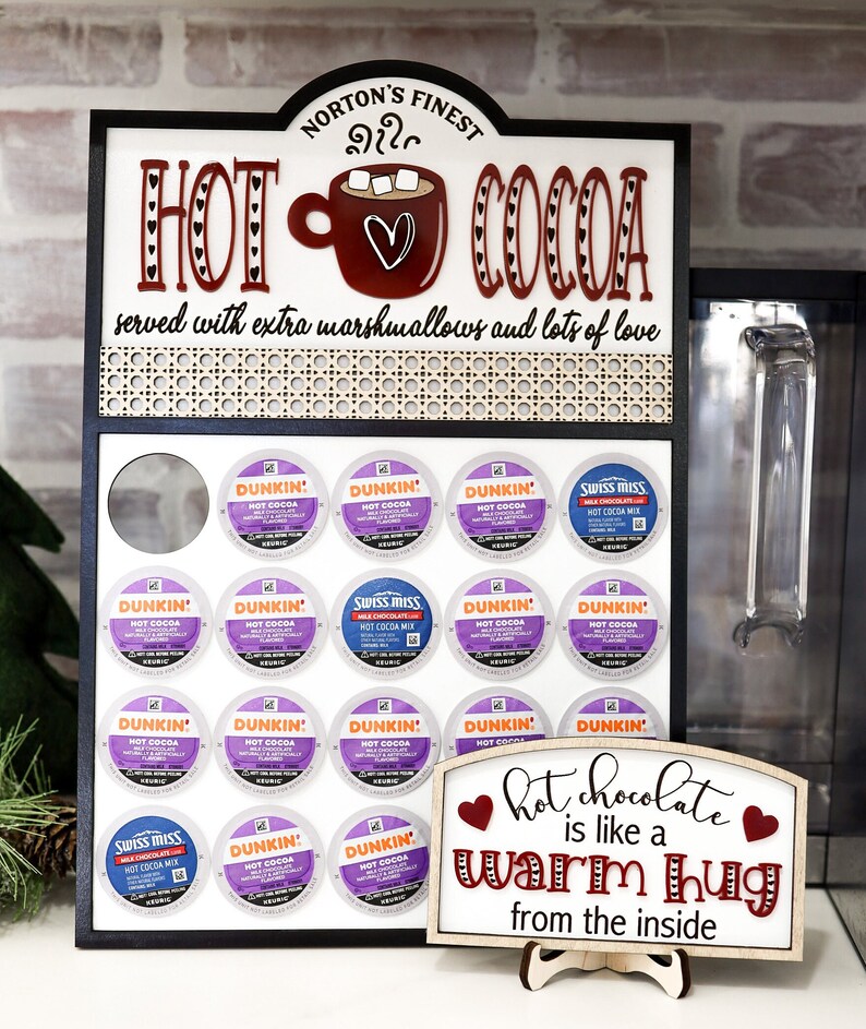 Cute Customizable Hot Cocoa / Chocolate Keurig Pod Stands and Sign Laser Cut Digital Files | Boho Hot Cocoa Bar | K-Cup Storage | Glowforge image 3