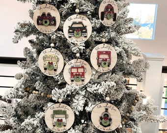 Oh What Fun It Is To Ride Fire Truck, Police Car, Ambulance, Train, Garbage Truck, School Bus, Sandrail, UTV Christmas Ornament Laser File