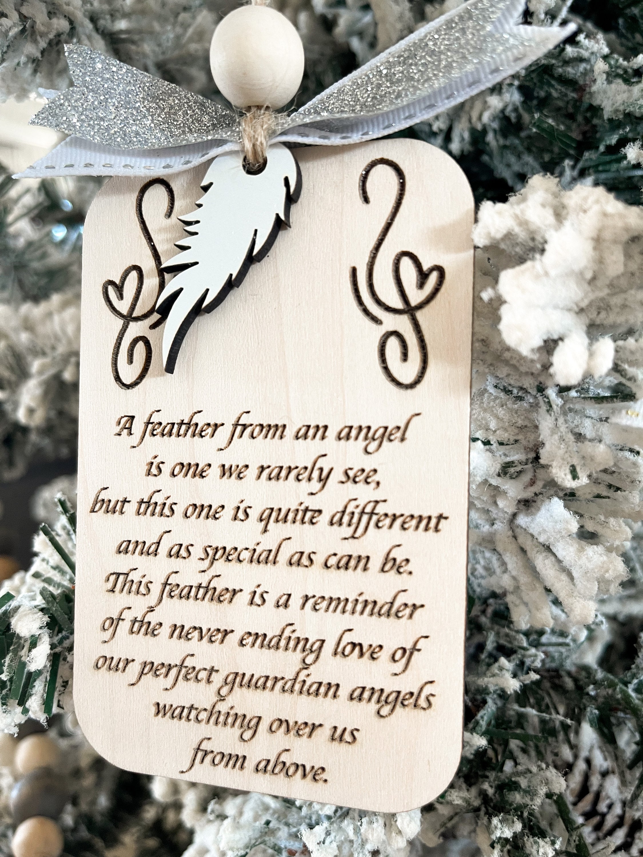 Customizable Memorial Angel Feather Christmas Ornament Digital File |  Guardian Angel Charm | Grief | Keepsake | Memorial Gift | Glowforge - Etsy, image size:2250x3000