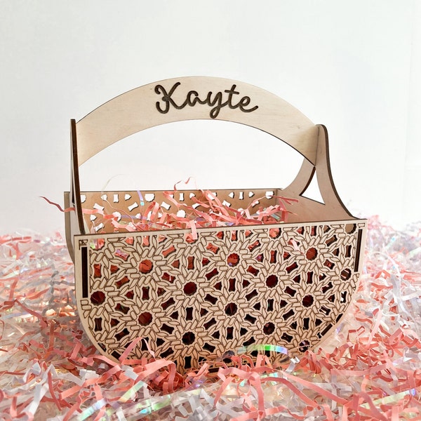 Cute Customizable Rope Weave Rattan Easter Basket Laser Cut Digital File | Rope Weave Basket with Handle Perfect for Egg Hunt | Glowforge