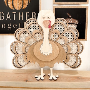 Freestanding and Shelf Sitter Rattan Thanksgiving Turkey Laser Digital Cut File | Cute Turkey | Boho Thanksgiving | Wood Turkey | Glowforge