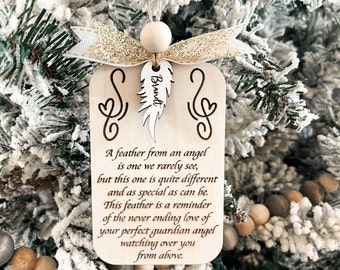 Customizable Memorial Angel Feather Christmas Ornament Digital File | Guardian Angel Charm | Grief | Keepsake | Memorial Gift | Glowforge