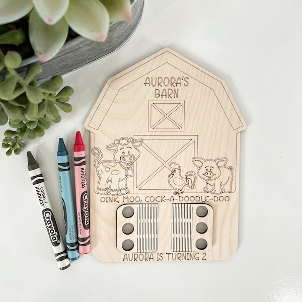 Cute Barn & Farm Animal Crayon Holder Coloring Card Laser Cut File | Custom Birthday Party Favor | Custom Birthday Invitation | Glowforge