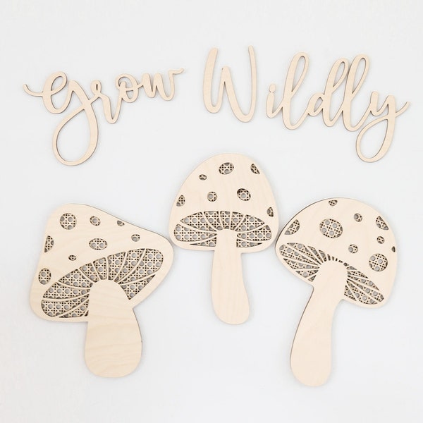 Rattan Pilz Laser Cut Digitale Datei | Wachsen Sie wild Pilz-Zeichen | Boho Pilz SVG | Boho Kinderzimmer | Glühschmiede | Niedlicher Rattan Pilz SVG