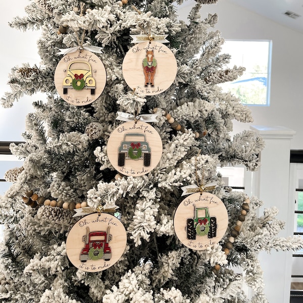 Oh What Fun It Is To Ride 4x4, Semi Truck, Bug, Tractor, Horse Christmas Ornament Laser Cut File | Cute Off Road Manly Christmas | Glowforge