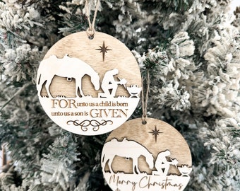 Cowboy Kneeling Nativity Christmas Ornament Laser Cut File | Jesus | Forgiven | Customizable Family Ornament | Farmhouse | Western Christmas
