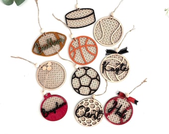 10 Different Rattan Sports Balls Ornament Laser Cut File | Cute Sports Ornaments | Sports Tags | Golf | Volleyball | Football | Glowforge