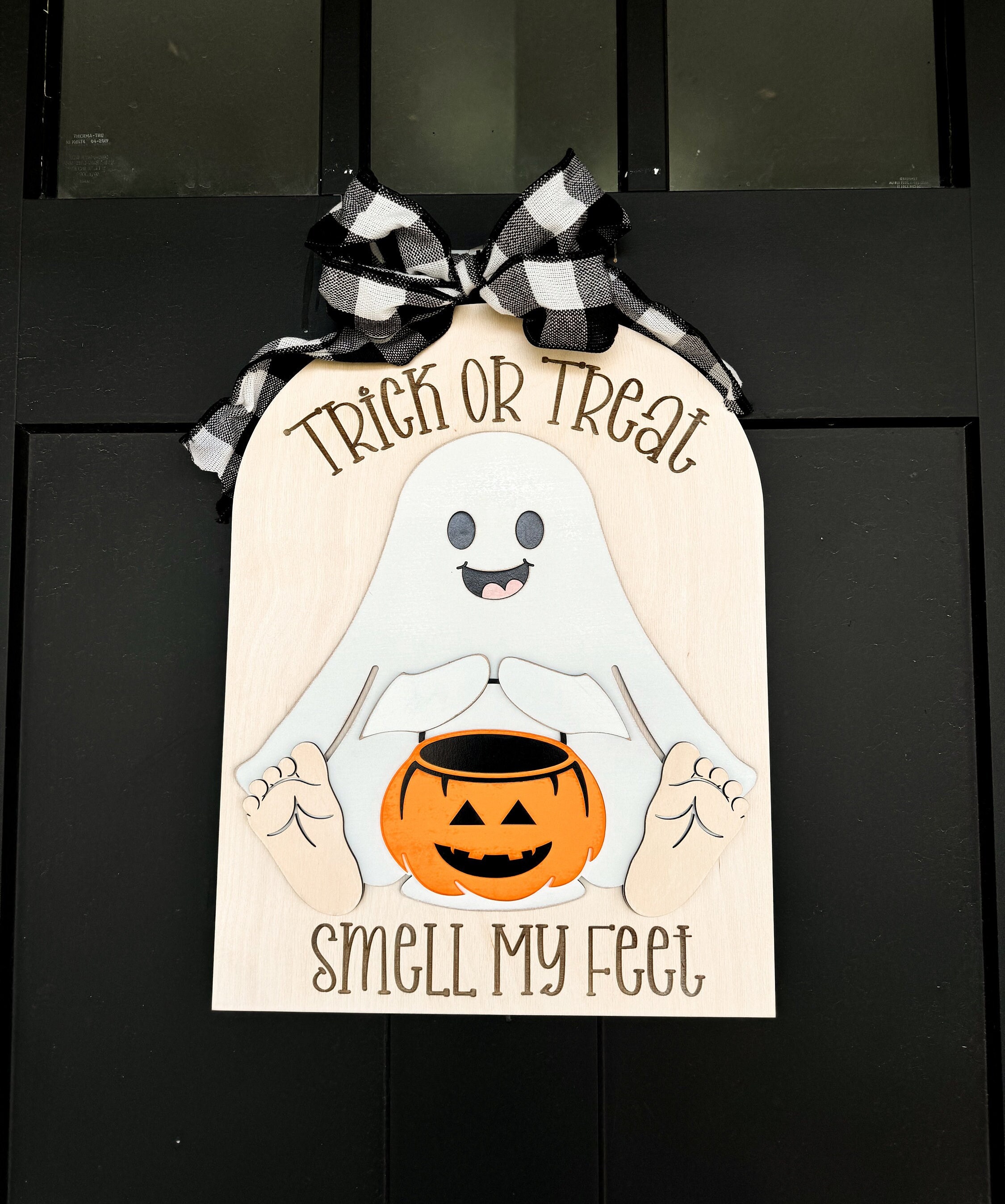 Cute Ghost "Trick or Treat Smell My Feet" Laser Cut Digital File | Can Customize with Baby Feet | Fun Halloween SVG | Boho Ghost SVG