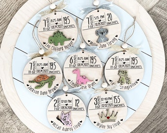 Customizable Cute Birth Announcement Stats Charm / Ornament Laser Digital File | Dinosaur, Butterfly, Koala, Crown, Turtle, Frog| Glowforge