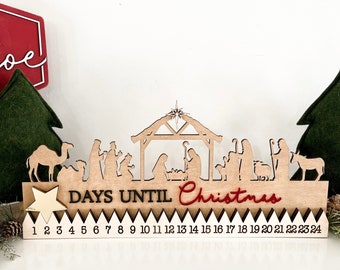 Freestanding Christmas Nativity Countdown Advent Calendar Laser Cut Digital File | Cute Wood Nativity Christmas Decor SVG | Glowforge