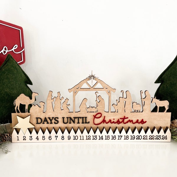 Freestanding Christmas Nativity Countdown Advent Calendar Laser Cut Digital File | Cute Wood Nativity Christmas Decor SVG | Glowforge