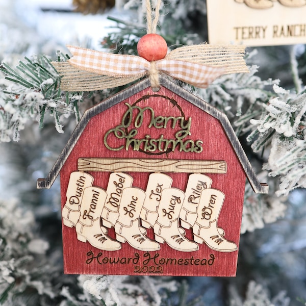 Customizable Cowboy Boot Family Stocking Names Ornament Laser Cut File | Cowboy Christmas Boot Ornament | Cute Boot Stockings | Glowforge