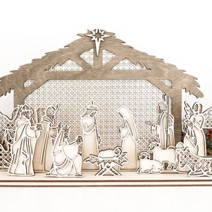 Nativity Laser Cut File | Freestanding Rattan Nativity | Christmas SVG | Nativity Shelf Sitter | Christ | Rattan SVG | Glowforge | Jesus