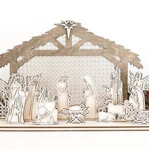 Nativity Laser Cut File | Freestanding Rattan Nativity | Christmas SVG | Nativity Shelf Sitter | Christ | Rattan SVG | Glowforge | Jesus