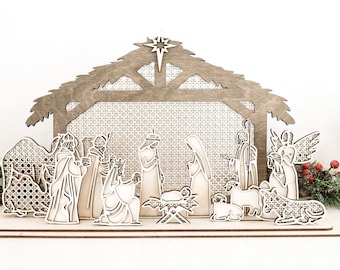 Fichier découpé au laser de la Nativité | Crèche autoportante en rotin | Noël SVG | Garde d'enfants pour la crèche | Christ | Rotin SVG | Forgelumineuse | Jésus