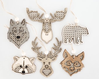 Laser-Schnitt-Datei | Rattan Schlüsselanhänger | Kleine Rattan-Tiere | Hirsch | Elch | Fuchs | Wolf | Bär | Waschbär | Auto Anhänger | Glühschmiede | Verzierung SVG