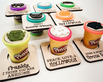 Cute Halloween Playdough Trick or Treat Cards with Shape Stamps Laser Cut File | Halloween Activity | Halloween Idea | Glowforge | Stencil