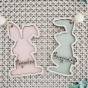 Laser-Schnitt-Datei | Ostern-Korb-Namensschild SVG | Süsses Osterhasen Namensschild | Personalisiertes Osterkorb-Namensschild | Holz Ostern Namensschild | Ostern SVG