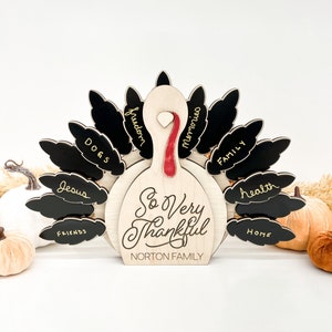 Cute Customizable Family Freestanding Thankful Thanksgiving Turkey Laser Digital Cut File | Thanksgiving Table Centerpiece | Glowforge