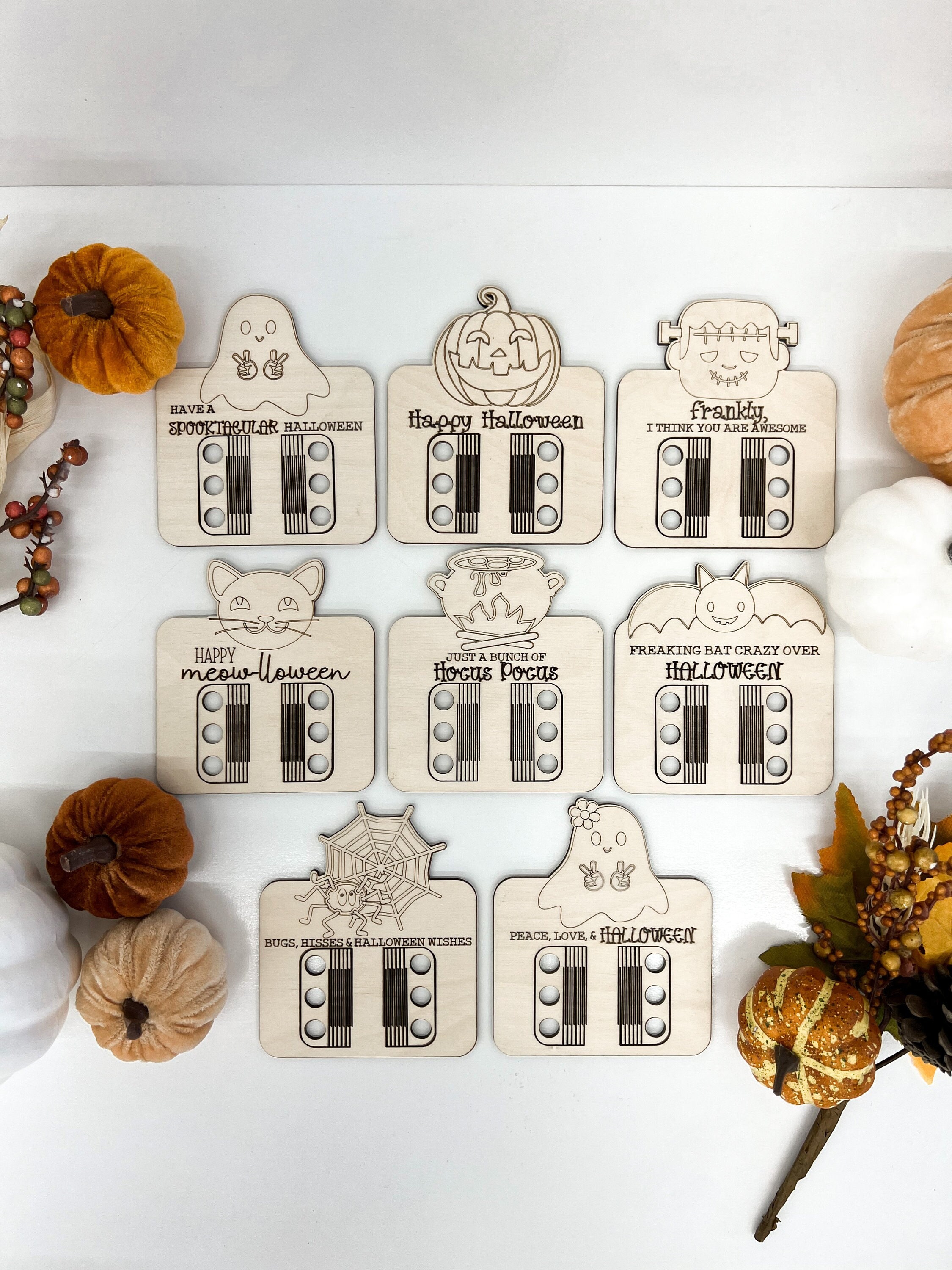 Cute Halloween Crayon Holder Halloween Trick or Treat Cards Laser Cut File | Halloween Coloring Activity | Ghost | Pumpkin | Glowforge