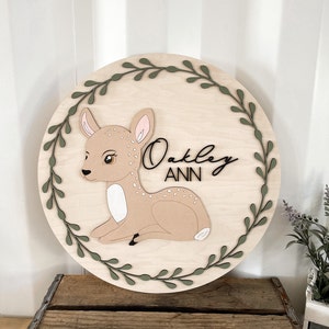 Cute Customizable Woodland Deer Baby Nursery Name Round Laser Cut Digital File | Woodland Themed Nursery | Custom Name Round | Glowforge