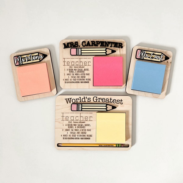 Customizable World's Greatest Teacher Definition Sticky Note Holder Laser Cut Digital File | 3 Different Designs | Teacher Gift | Glowforge