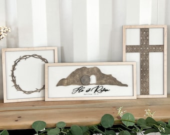 Easter Mantle Sign Set, Tomb, Cross, Crown Laser Cut File (Digital File)