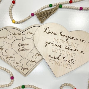 Customizable Family Heart Puzzle With Box and Lid Laser Cut Digital File | Designs for 2-13 Names | Together We Make a Family | Glowforge |