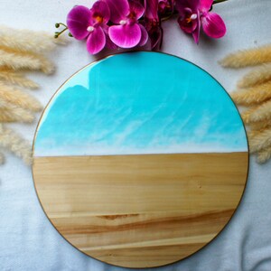 Draaitafel massief hout 29 x 11 cm hars epoxyhars zee