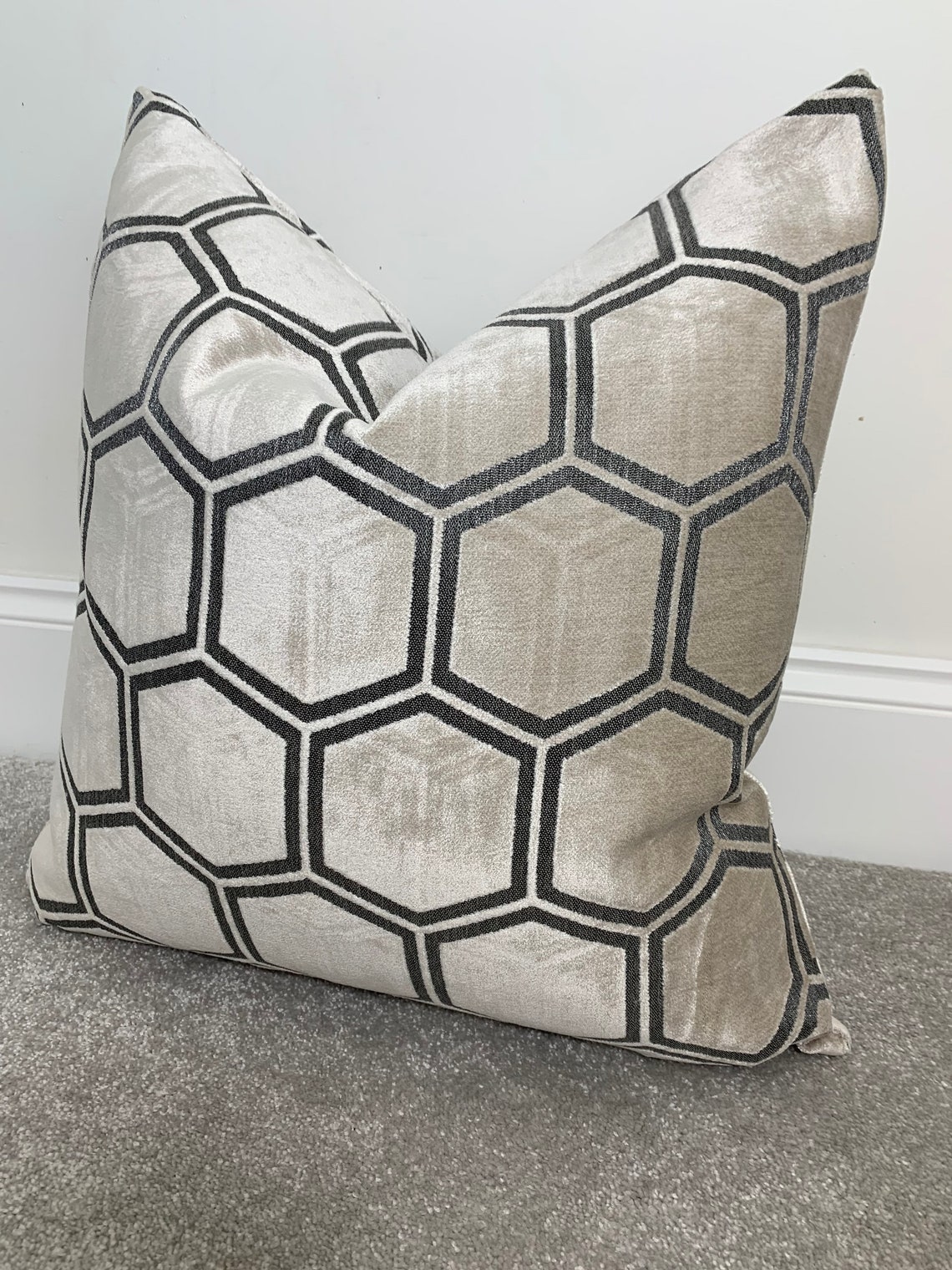 XL Luxury Cream Geometric Cushion & Feather Insert Etsy