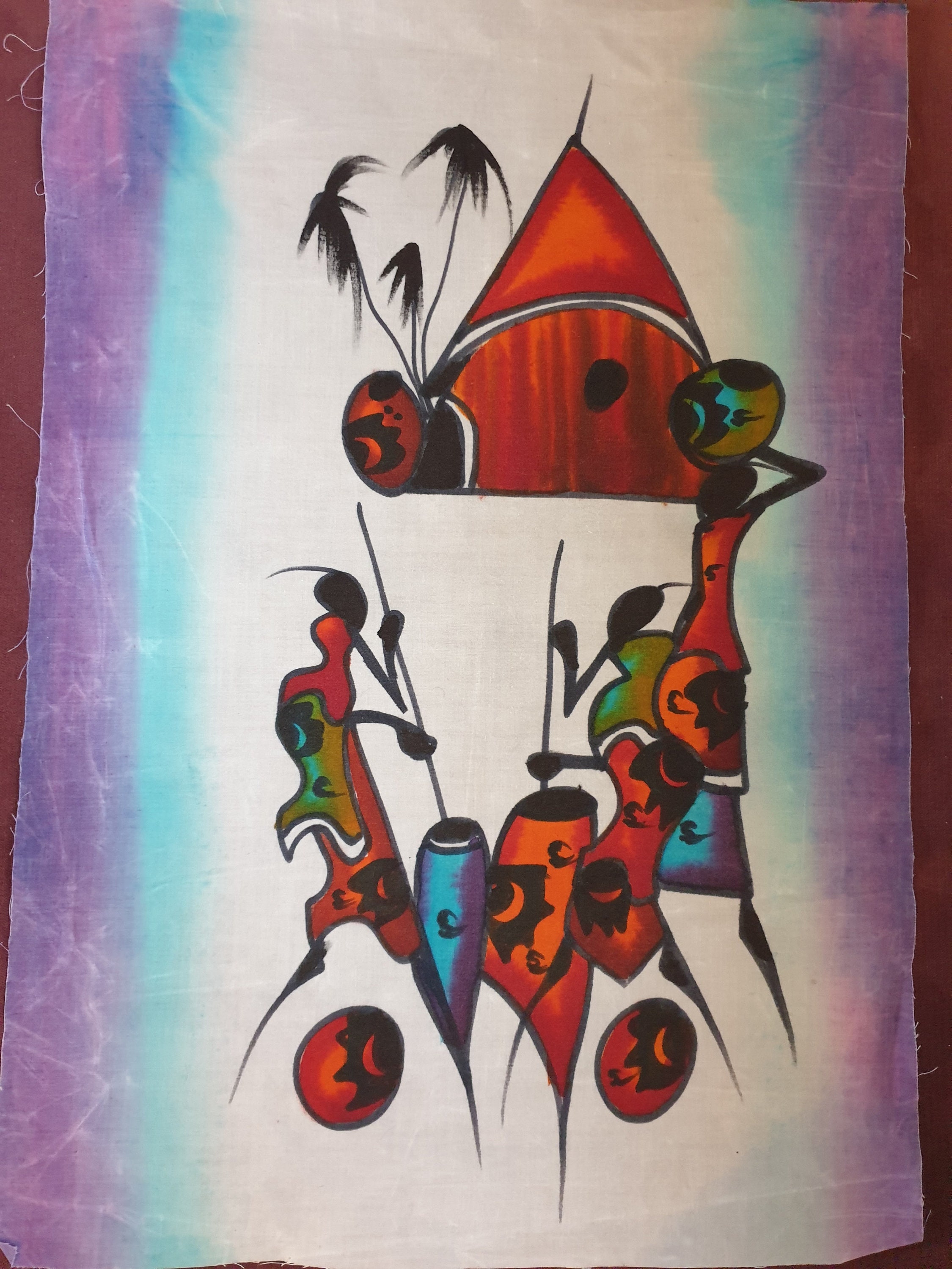 Kenyan batik / Massai village / Wall hanging / African deco / Etsy