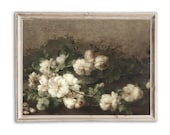 White flowers Large painting Download paesaggio Antique landscape Beige vintage Landscape picture Nature wall art Antique artwork Still Life