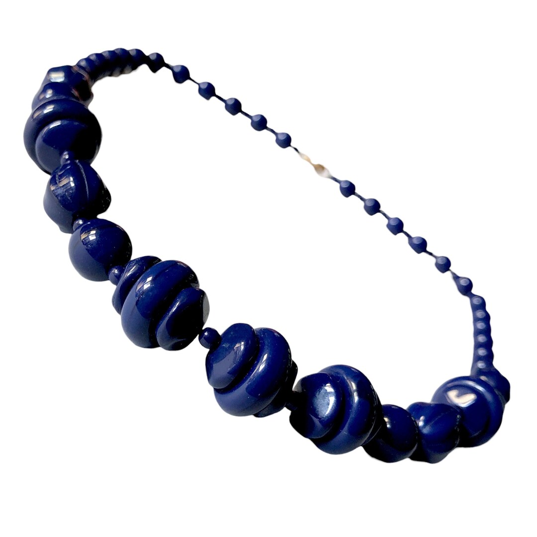 Art Deco Dark Blue Glass Bead Necklace 1920s Glass Bead Etsy