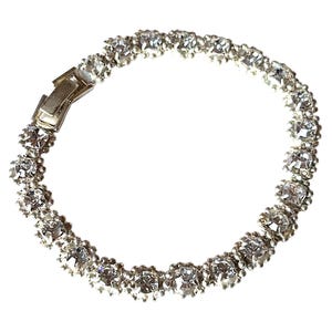 Vintage Crystal Tennis Bracelet: Silver Tone Sparkly Link Bracelet