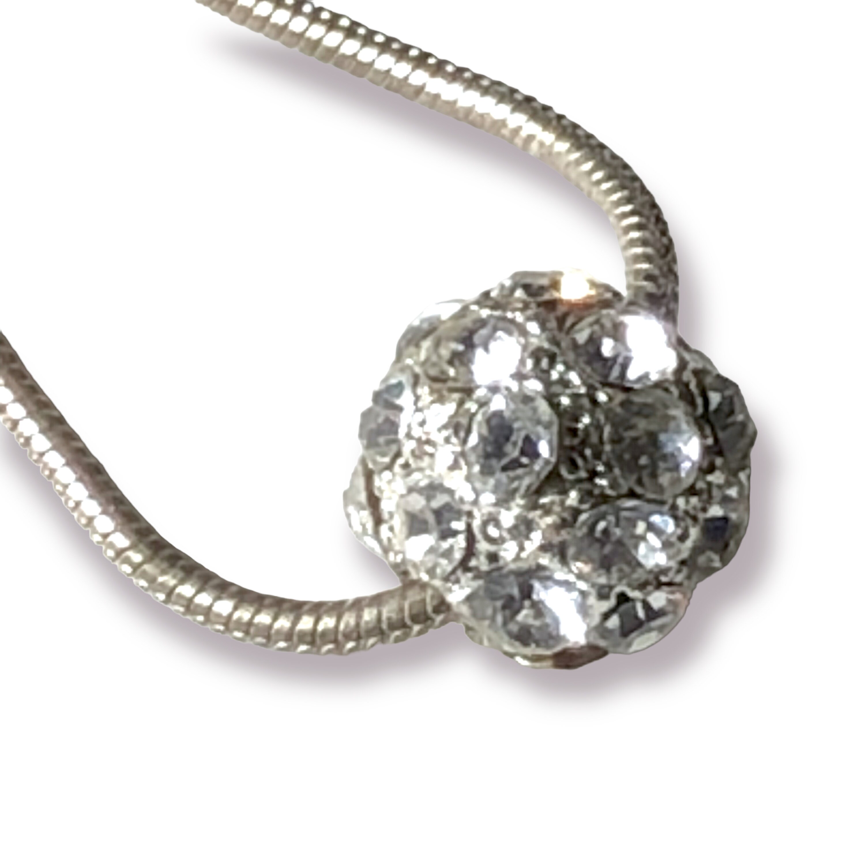 Silver Sparkle Disco Ball Pendant on Snake Chain Glass Disco 