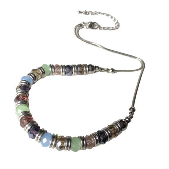 Pastel Crystal Rondelle Bead & Silver Style Snake… - image 4