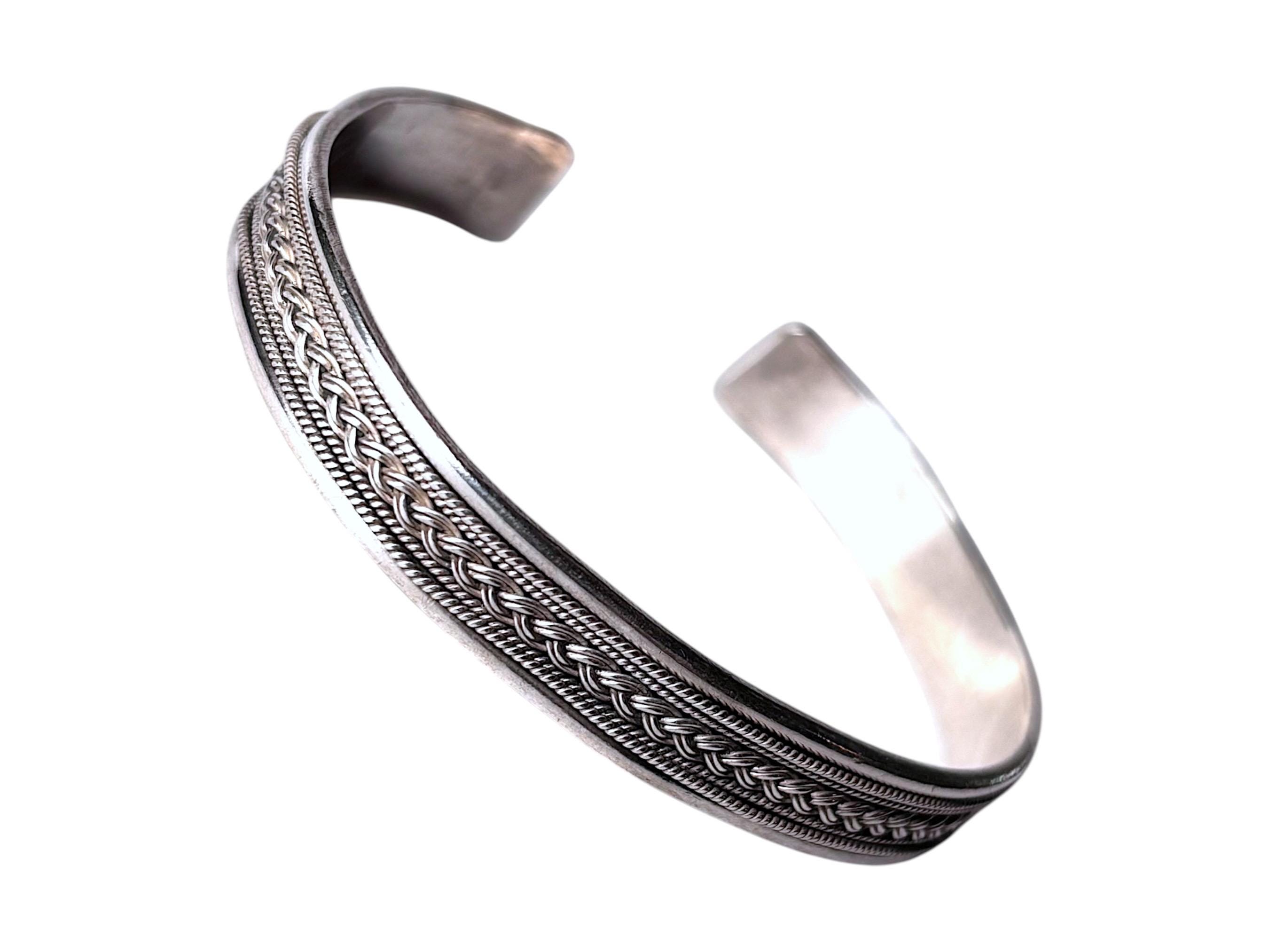 Vintage Braided Sterling Silver Bangle, Handmade Unisex Bracelet