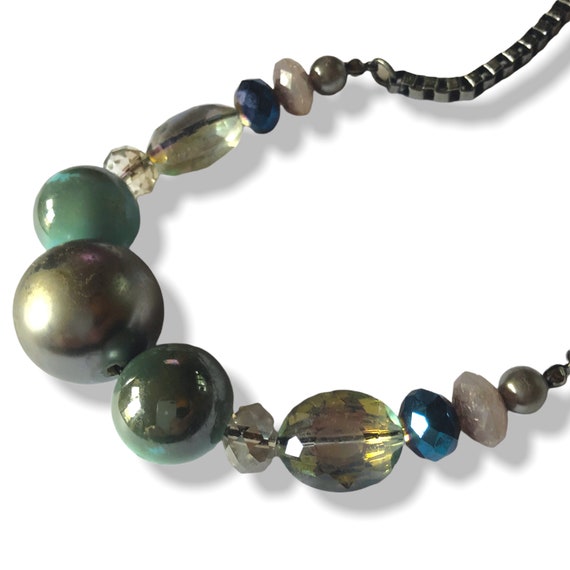 Metallic Blue Oversized Bead Necklace, Blues & Br… - image 9