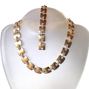 Vintage Monet Gold Crystal Necklace Bracelet Set 1980s Signed Box image 9