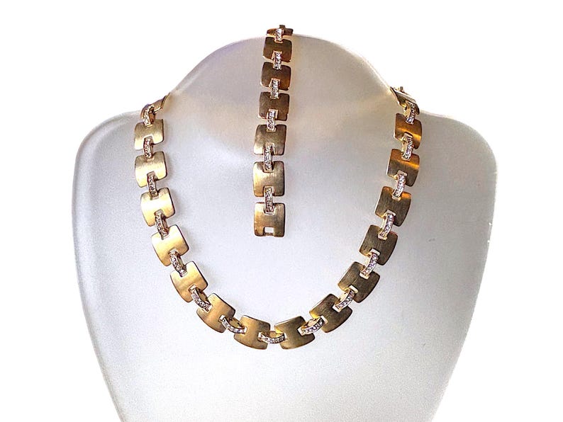 Vintage Monet Gold Crystal Necklace Bracelet Set 1980s Signed Box image 9