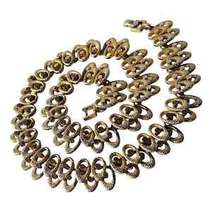 1950s Vintage Heavy Gold Tone Textured Link Necklace, Mid Century Statement Collar, Authentic Retro Costume Jewelry
