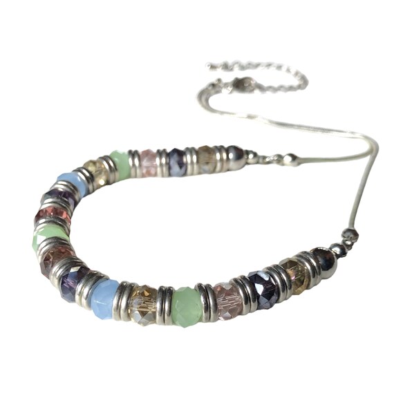 Pastel Crystal Rondelle Bead & Silver Style Snake… - image 5