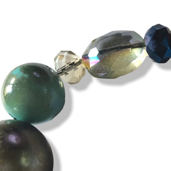 Metallic Blue Oversized Bead Necklace, Blues & Br… - image 6