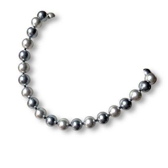 Two Tone Silver Faux Pearl Bead Necklace, Glass P… - image 5