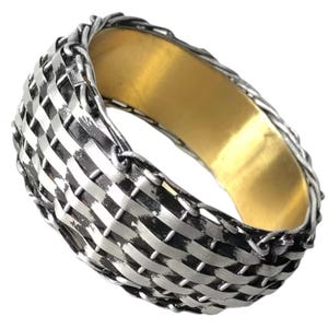 Vintage Basketweave Steel & Brass Bangle, Stacking Bracelet