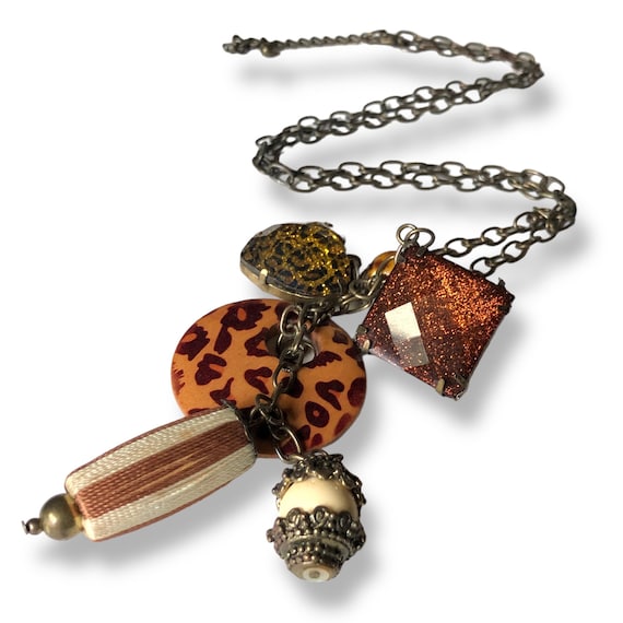 Bronze Safari Style Animal Print Pendant Necklace… - image 1