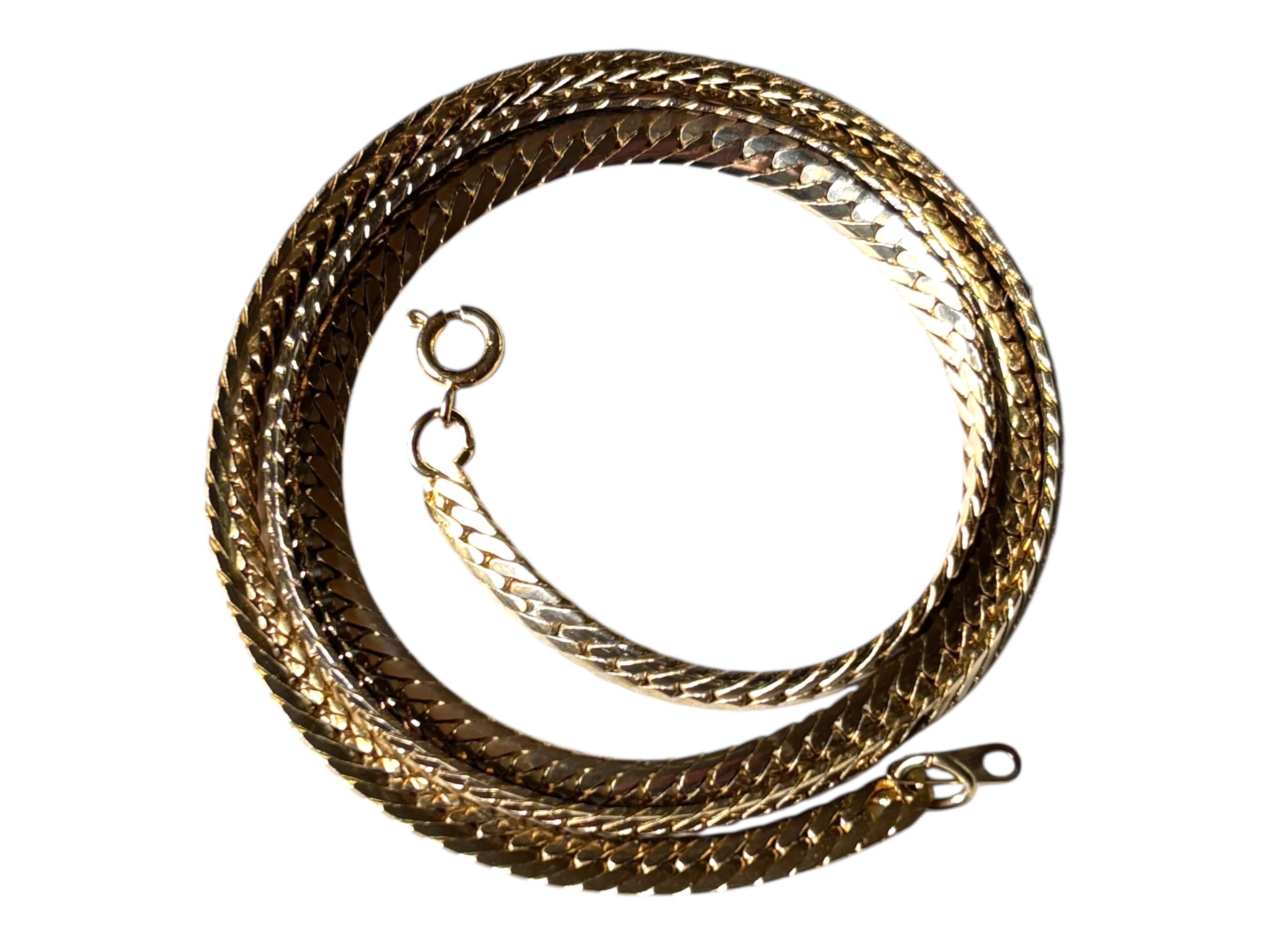 Vintage 9ct Gold Plate Flat Snake Chain Necklace, Sleek Gold Necklace, Classic Minimalist Jewellery