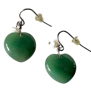 Jade Heart & Pearl Drop Earrings: Silver Tone Dangle Jewelry